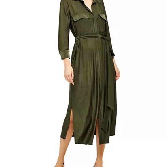 L'AGENCE Rivi Midi Dress Tie Waist Olive - Picture 1 of 12